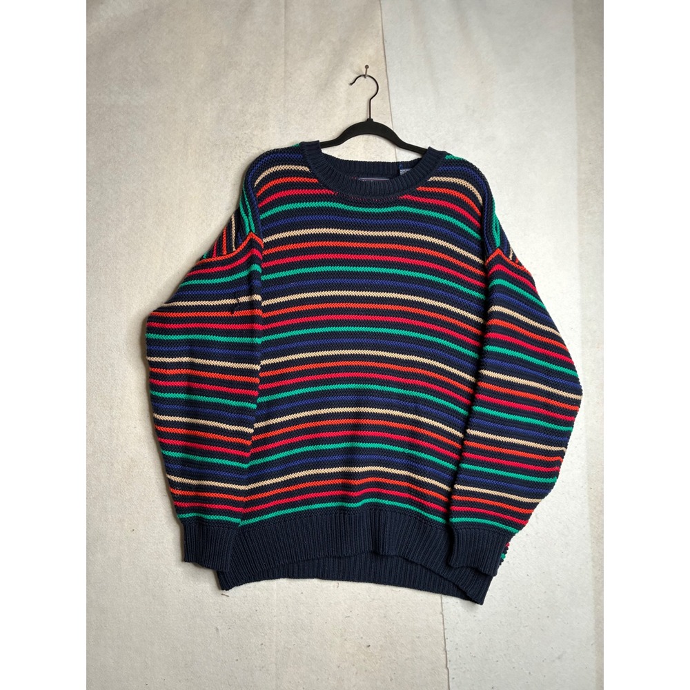 Hathaway Vintage Mens Large Striped Cotton‎ Knit Sweater Multi Color Australia
